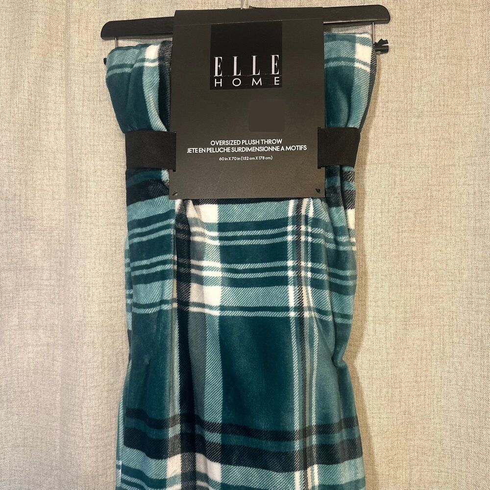 Oversized Teal Plaid Fleece Throw Blanket
